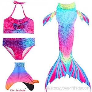 Euno Girls Swimming Sparkle Mermaid Tail with Monofin Swimmable Tail Swimsuit Sets 4PCS Red&blue B07C17GJVM